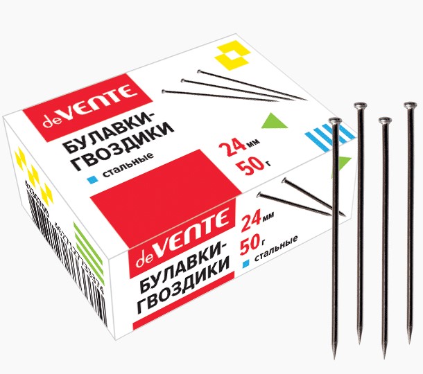 Булавки-гвоздики офисные 'deVENTE' 24 мм, 50 г в картонной коробке, 4130700