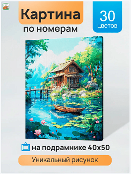 Холст с красками 40x50 см по номерам (в коробке) (30 цв.) Маленький домик у пруда